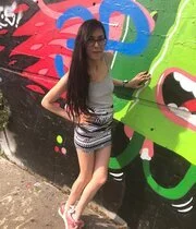 Hot Black Hair Girl Gets Naked Next To Graffiti Wall