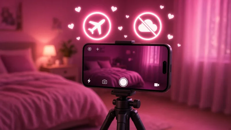Phone on a tripod with airplane mode on and cloud backup switched off before recording