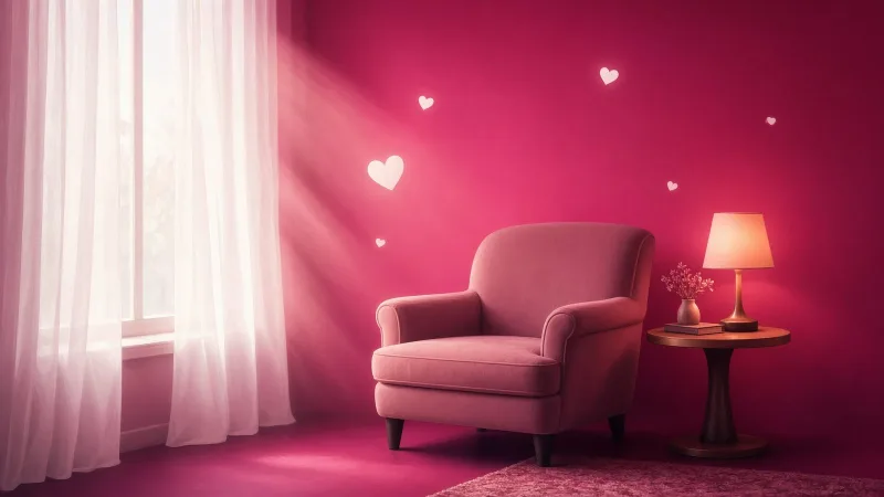 Soft daylight through a sheer curtain beside a warm lamp and an armchair, the gentle light setup for taking good nudes