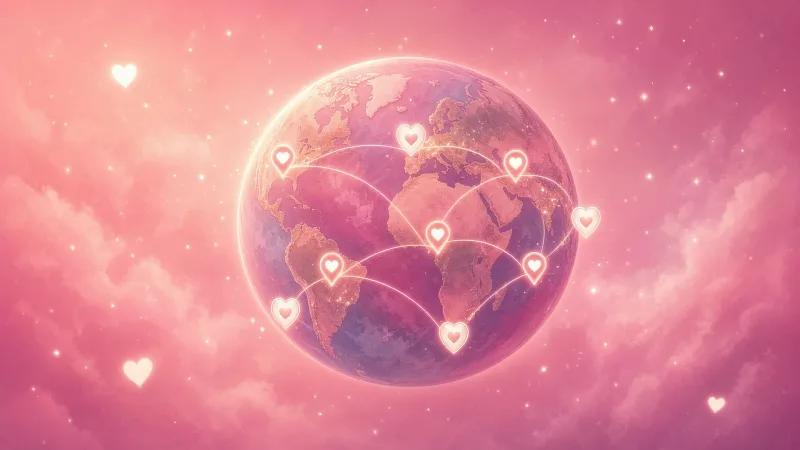 Illustrated globe with heart-shaped pins marking places where age checks apply to adult sites