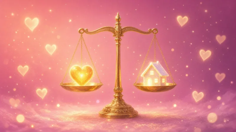 Golden scale balancing a heart and a small house, the fair treatment and respect behind ethical porn