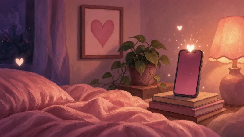 Phone propped on books in a cozy lamp-lit bedroom, the simple setup behind real amateur videos