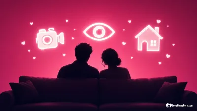 Illustration of a couple in silhouette looking at three icons that stand for the gonzo, POV and amateur porn labels