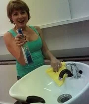 Hairdresser shows off her naked figure and masturbates for me