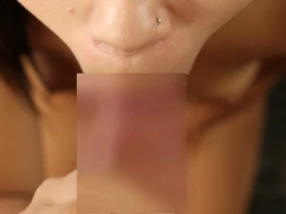 Brunette bombshell looks me in the eye while choking on my wiener