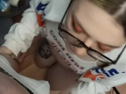Nerdy babe shows just how naughty she is by sucking me off
