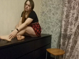 Brunette cutie plays with herself while her boyfriend is away
