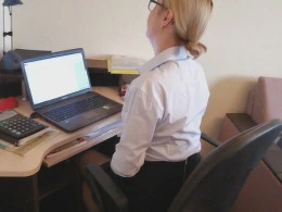 Wild secretary fingers herself while she is supposed to be working