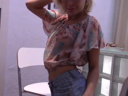 Blonde teacher has a break from online classes and displays her body
