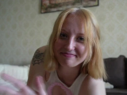 Blonde in cute socks tries out her new sex toy
