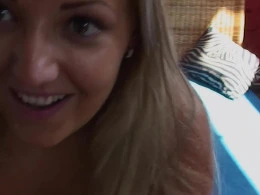 Thick blonde spreads her pussy with some rough dildo play