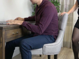 Secretary helps me relax by taking cere of my meat
