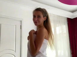 Cute blonde gets her tight pussy destroyed by my stick