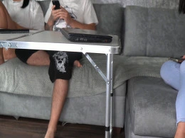 Pawg babe sucks me under the table while her friend was over