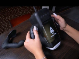 Horny guy uses a fleshlight while watching his GF masturbate