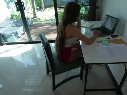 Sexy college student keeps studying while fucking