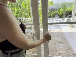 Amateur couple has some fun in neighbor's big swimming pool